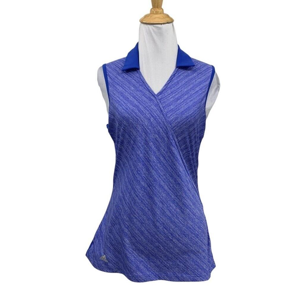 Adidas Shirt Womens S Small Bluebell Golf V Neck Sleeveless Polo Performance